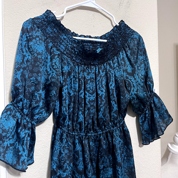 Turquoise Haven Mini Smocked Dress sz S whimsigoth fairy romantic dark stretchy - Picture 2 of 9